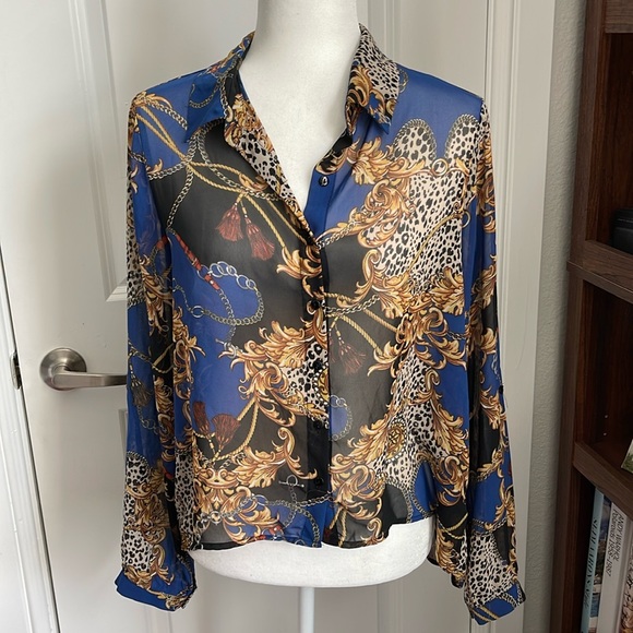 Forever 21 Vintage style 80s miami versace style sheer button up - Picture 1 of 7